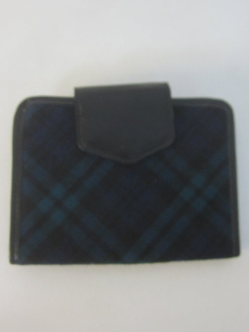 Vtg Princess Gardner Bifold Wallet Black Teal Blue Plaid Cowhide Kiss Lock Purse - Picture 7 of 10